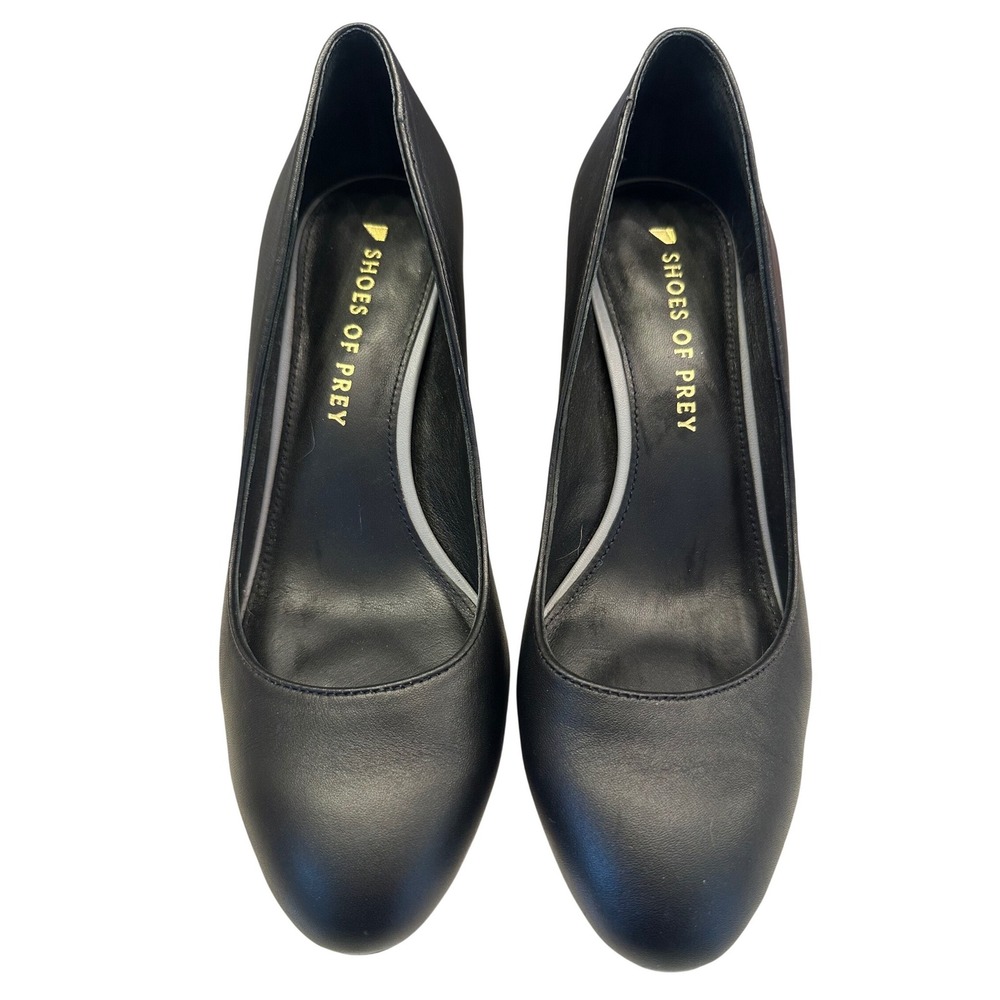 Shoes of Prey Womens Black Leather Block Heel Round Toe Pumps Size 7W